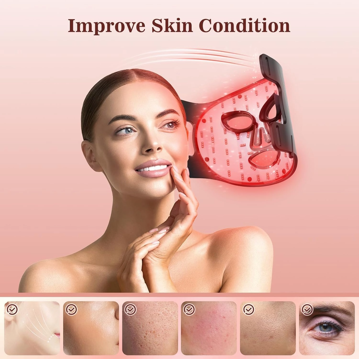 Red Light Therapy for Face, 3 Modes Portable Led Face Mask Light Therapy with Remote, Near-Infrared 850 Red Light Therapy Mask with Timing Function, Red Light Therapy at Home 180 LED Beads