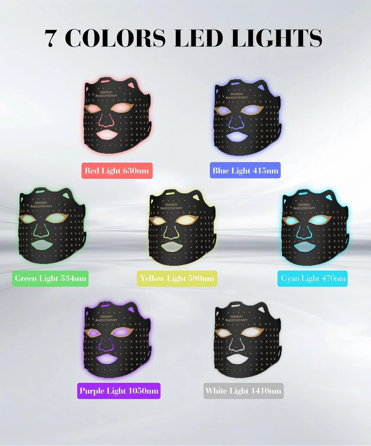 Red Light Therapy for Face, 7 Colors LED Face Mask Light Therapy At Home, Led Face Mask Light Therapy, Black