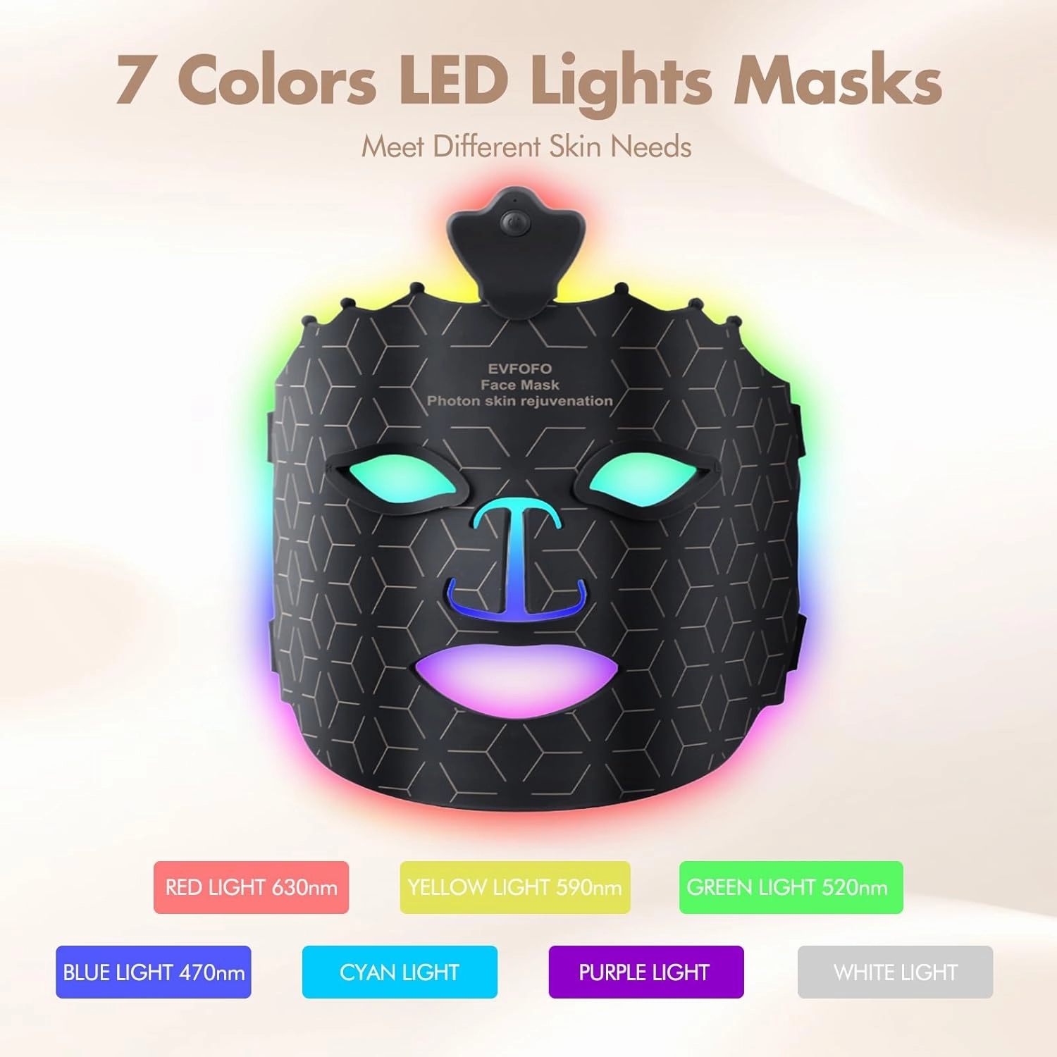 Red Light Therapy Mask for Face, 7 Colors LED Face Mask Light Therapy At Home, Led Face Mask Light Therapy, Black