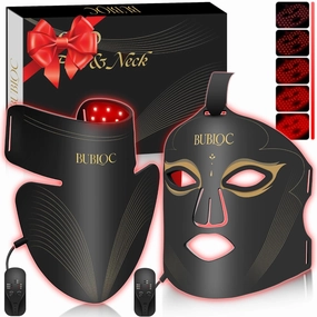 Red Light Therapy Mask Set, Five-Level Brightness Adjustment for Face and Neck, 630nm Infrared Light   850nm Near-Infrared LED Therapy Phototherapy, Portable Mask with Power Storage, Black