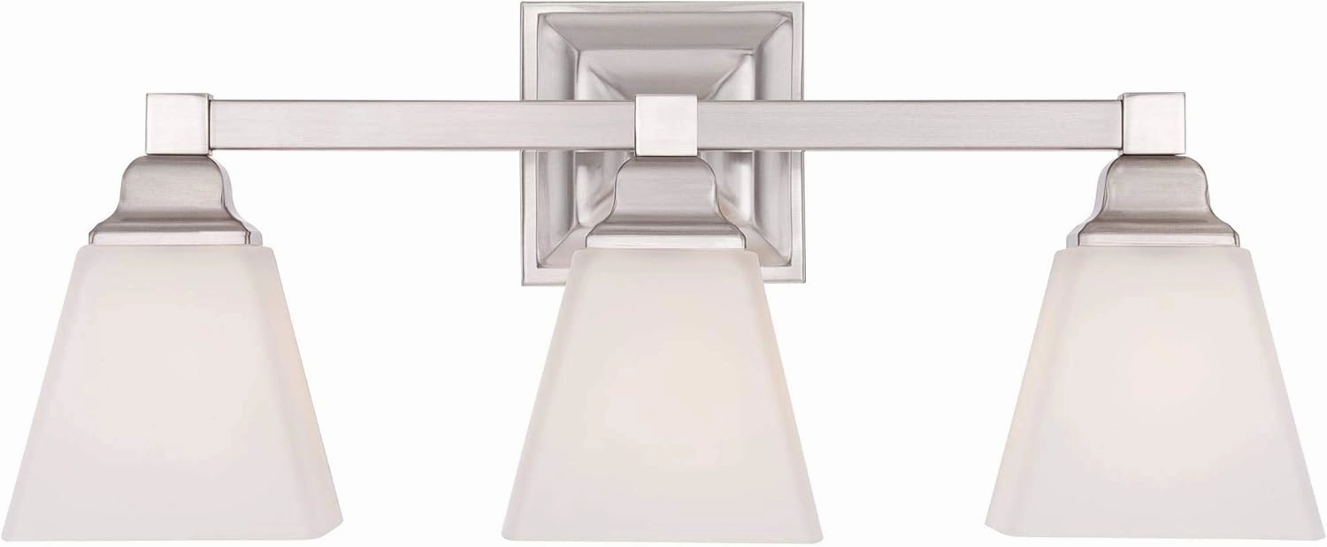 Regency Hill Mencino-Opal Wall Mount Light Satin Nickel Silver Metal Hardwired 20" Wide 3-Light Fixture Etched White Glass Shade for Bathroom Vanity Mirror House Home Room Decor