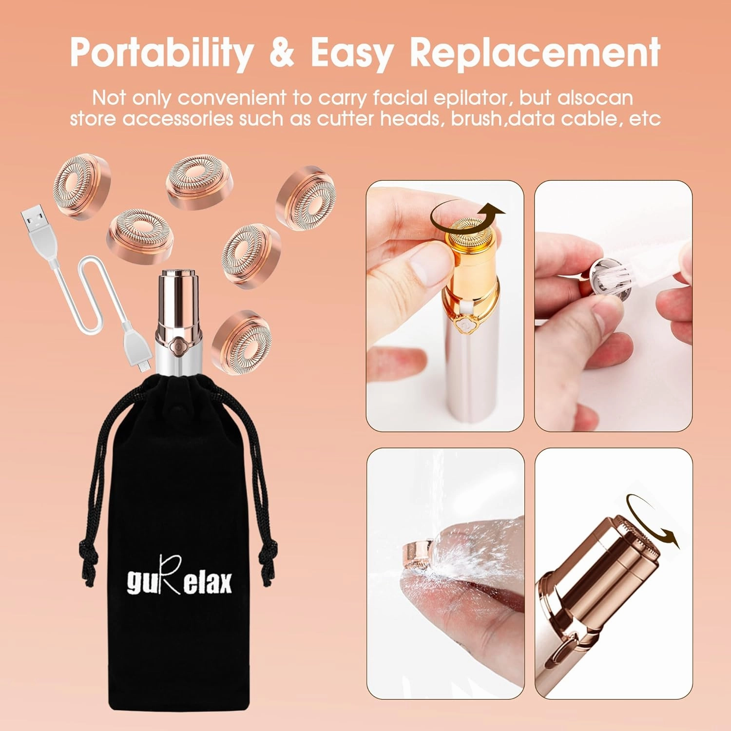 Replacement Heads for Flawless Hair Remover Gen 2, 18k Gold Facial Hair Remover Replacement Head with Compartment Storage Box, Women Painless Replacement Blades fit Finishing Touch Flawless