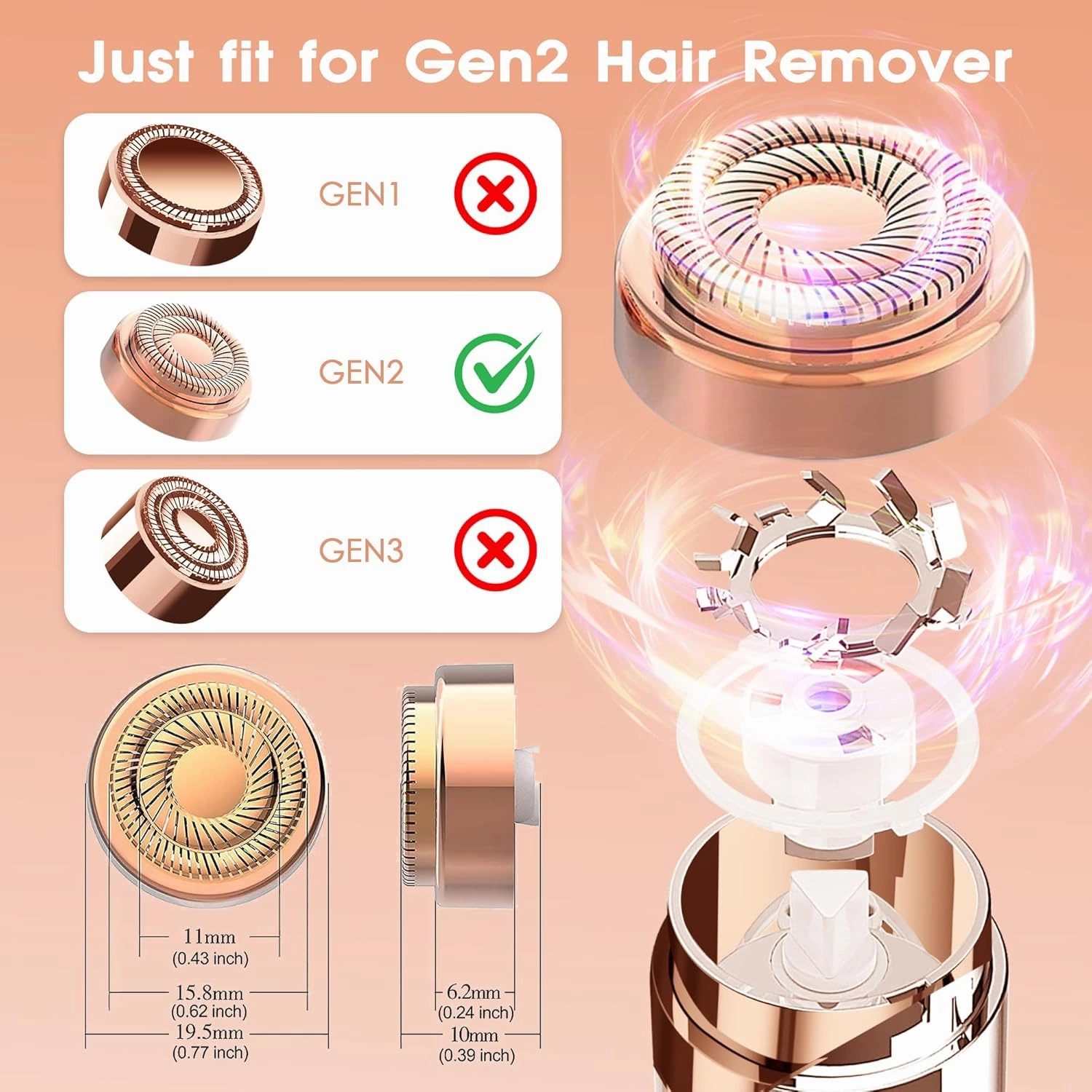 Replacement Heads for Flawless Hair Remover Gen 2, 18k Gold Facial Hair Remover Replacement Head with Compartment Storage Box, Women Painless Replacement Blades fit Finishing Touch Flawless