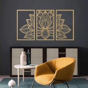 Resama 3 Pcs Lotus Flower Wall Art Decor Metal Mandala Wall Decor Unique Lotus Flower Wall Art for Living Room, Bedroom, Office and Yoga Room Hanging Decor(Gold)