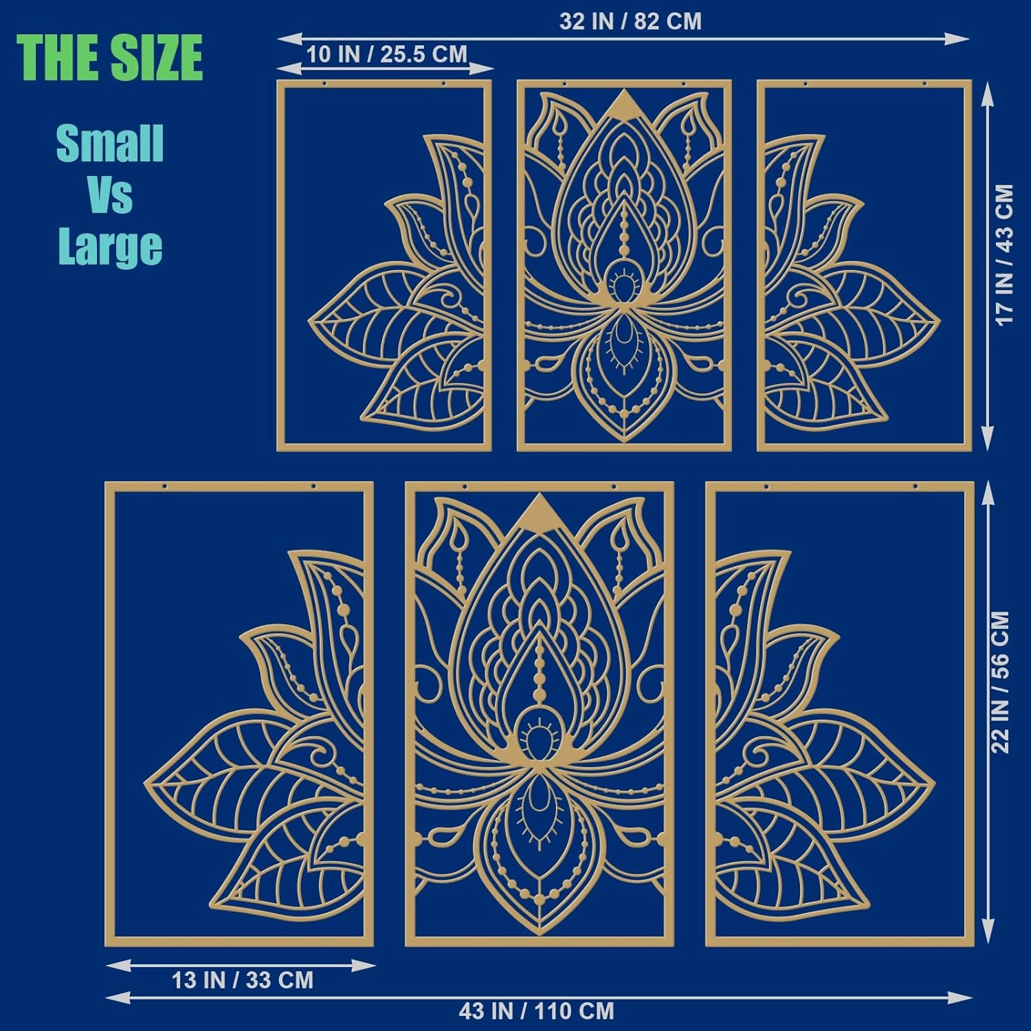 Resama 3 Pcs Lotus Flower Wall Art Decor Metal Mandala Wall Decor Unique Lotus Flower Wall Art for Living Room, Bedroom, Office and Yoga Room Hanging Decor(Gold)