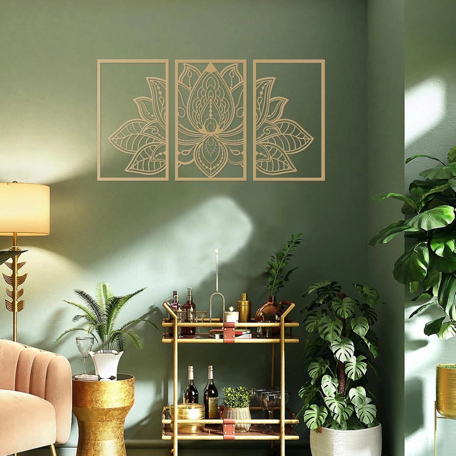 Resama 3 Pcs Lotus Flower Wall Art Decor Metal Mandala Wall Decor Unique Lotus Flower Wall Art for Living Room, Bedroom, Office and Yoga Room Hanging Decor(Gold)