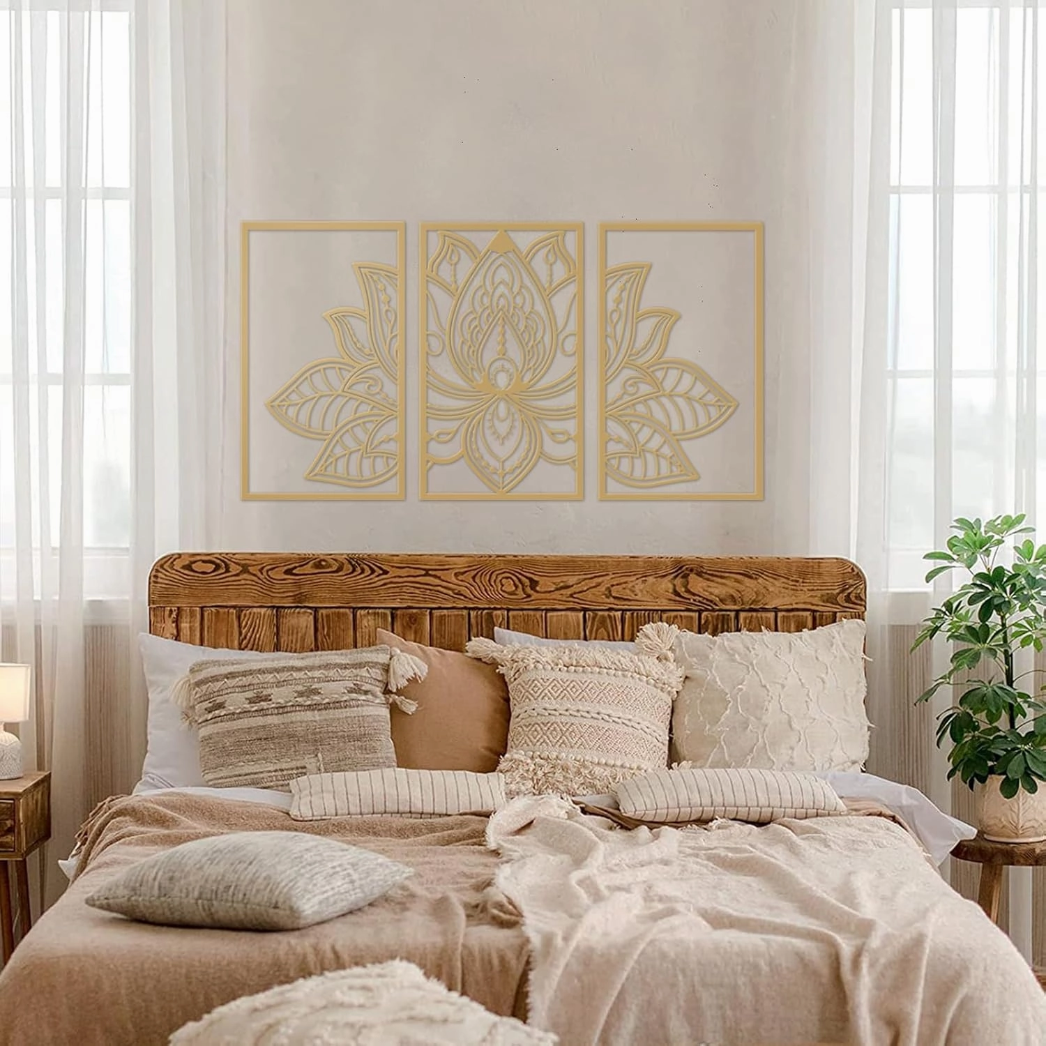 Resama 3 Pcs Lotus Flower Wall Art Decor Metal Mandala Wall Decor Unique Lotus Flower Wall Art for Living Room, Bedroom, Office and Yoga Room Hanging Decor(Gold)