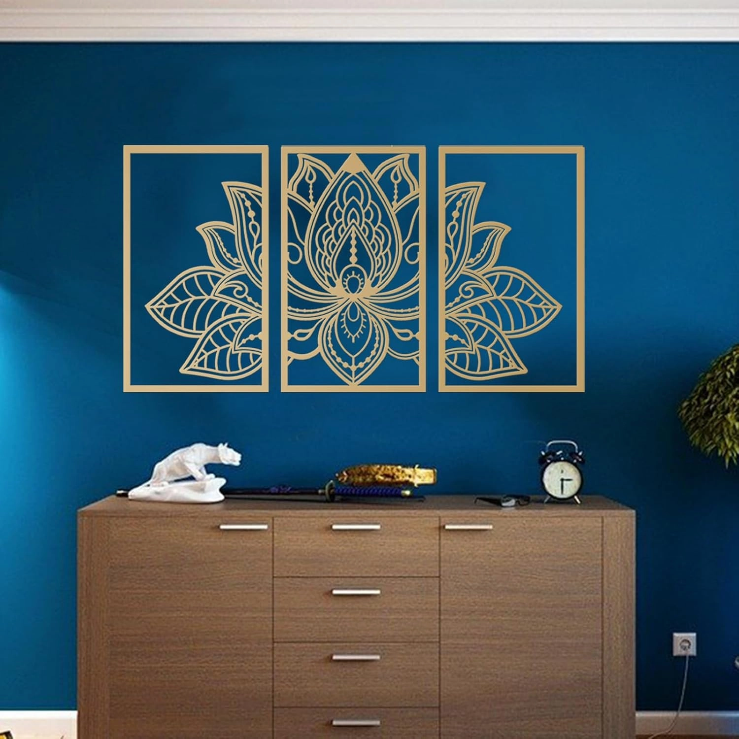 Resama 3 Pcs Lotus Flower Wall Art Decor Metal Mandala Wall Decor Unique Lotus Flower Wall Art for Living Room, Bedroom, Office and Yoga Room Hanging Decor(Gold)