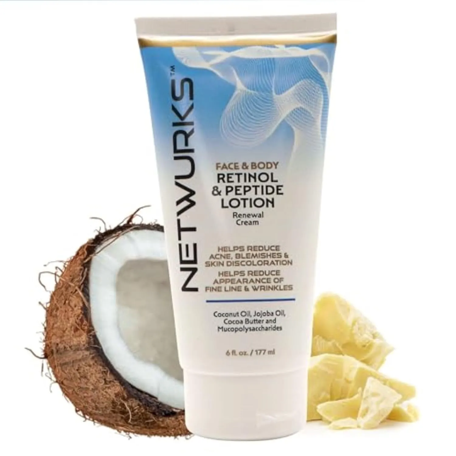 Retinol & Peptide Lotion, Renewal Night Cream for Face & Body to Help Reduce Blemishes & Appearance of Fine Lines & Wrinkles, 6 Fl Oz