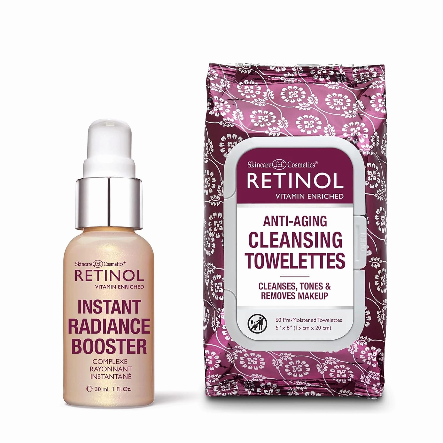 Retinol Instant Radiance Booster - Provides A Burst of Anti-Aging Hydration and Radiance   Retinol All in One Anti-Aging Cleansing Towelettes