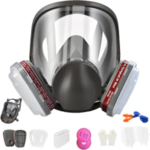 Reusable Full Face Respirator Mask,6800 Gas Mask with Filters 6001&2091, Bayonet Connection, Silicone Face Seal, Dust Masks for Painting，Sanding，Woodworking,Welding，Chemical Handling&Construction