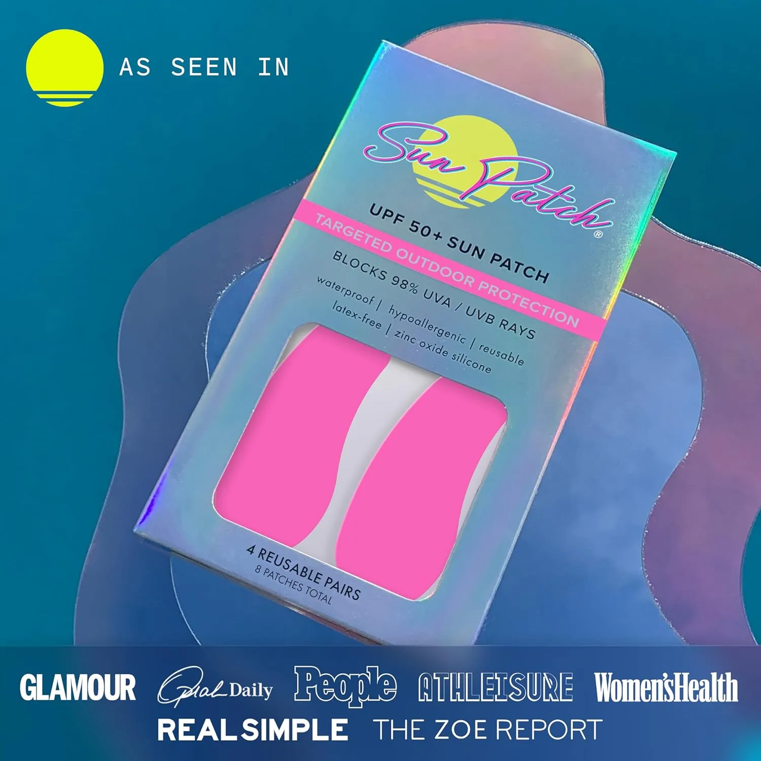 Reusable Sun Screen Silicone Patches For UV Protection & Face Sunscreen, Sun Face Patches For Sun Exposure, UV Shield Silicone Sun Block (1 Pack/4 Pairs) (Pink) (Golf, Surf, Swim, Ski)