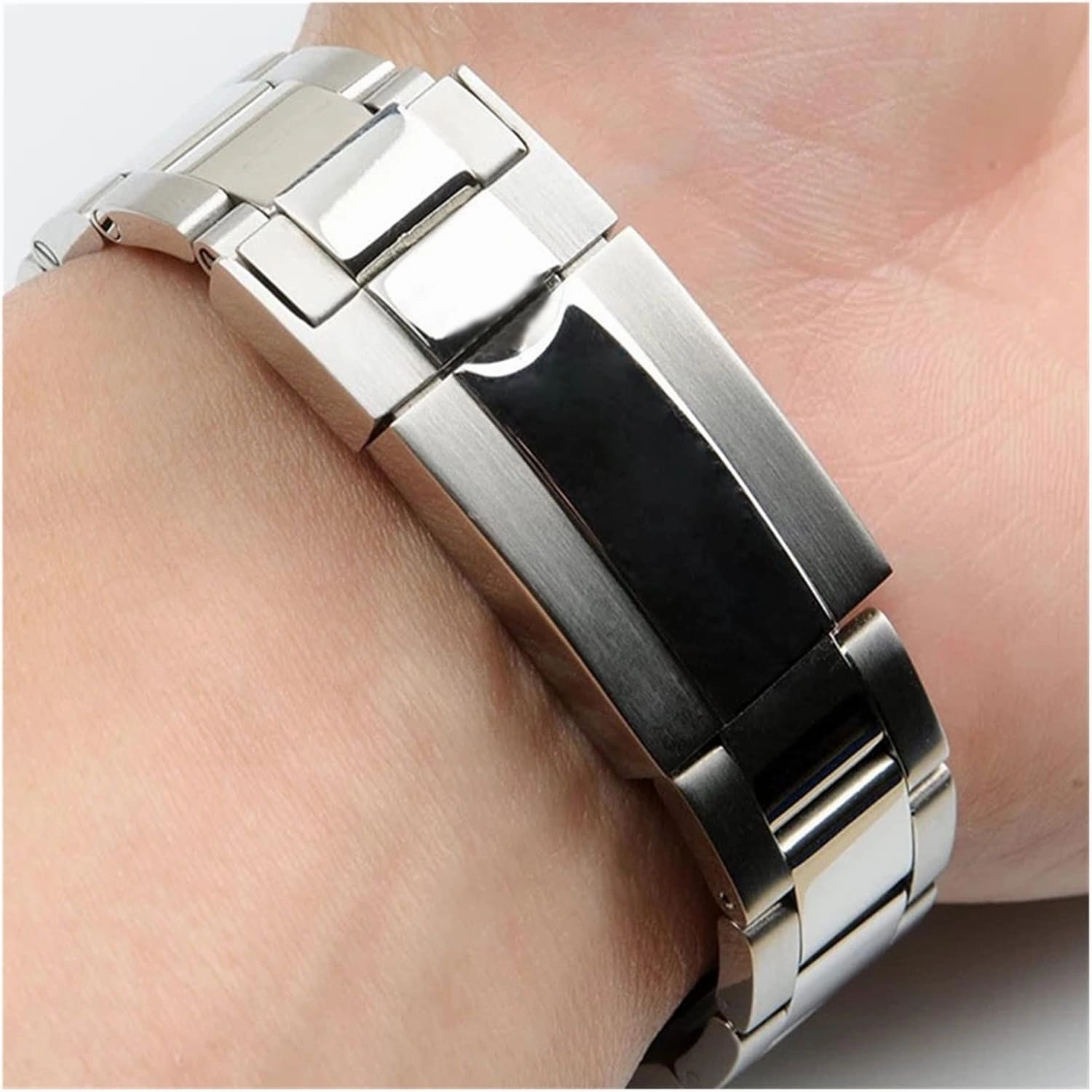 RHAIYAN 20 21mm Watch Accessories Stainless Steel Butterfly Clasp Watch Band Best Compatible With Rolex Daytona Water Ghost Submariner Series Strap Specific ( Color : Silver , Size : 20mm With Logo )
