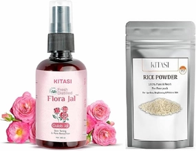Rice Powder 100 gm & Rose Water 100 ml, for Skin Toning and Pore Reduction Combo