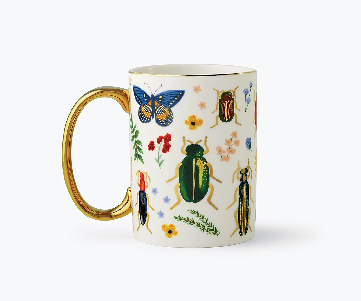 RIFLE PAPER CO. Curio Porcelain Mug - Porcelain 16 OZ Mug, Full-Color Illustration with Metallic Gold Accents, 4.5" L x 3.125" W, Intricate Nature Designs with Gilded Rim and Handle