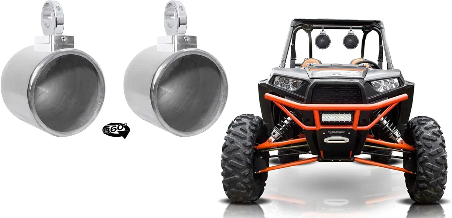 Rockville Bundle: (1) Pair 8 Polished Silver AluminumTower Speaker Bundle with (2) MAC360C 360 Degree Swivel Tower/Surface Mount Clamps 4 Wakeboards (4 Items)
