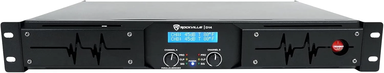 Rockville D14 7000W Peak / 2000W RMS 2-Channel Class D Pro/DJ Amplifier, Perfect for Live Sound, Pro Audio, DJs