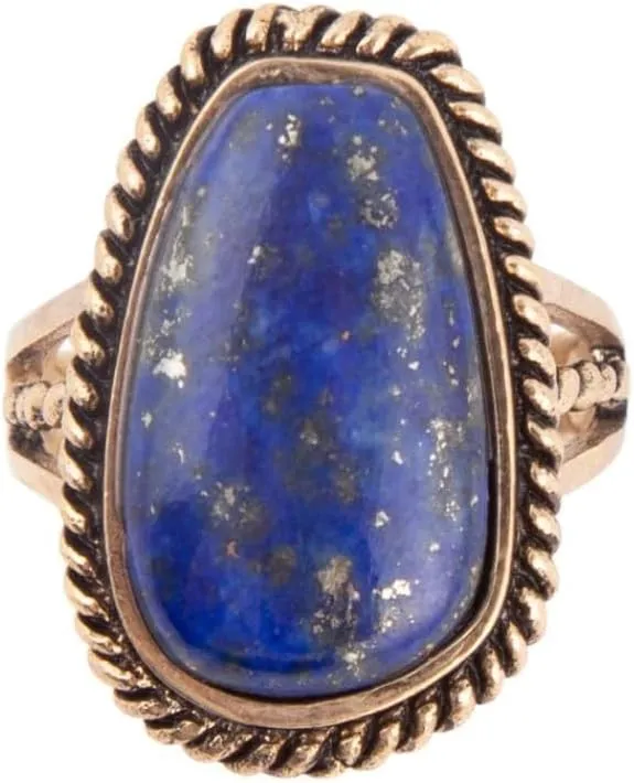 Roped Lapis and Bronze Ring