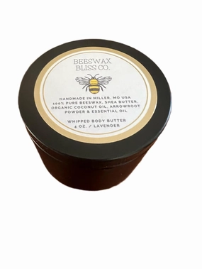 ROSE & SANDALWOOD Pure Beeswax Whipped Body Butter, 4 oz Tin, All Natural Homemade Skin Care, Silky, Smooth, Beeswax, Shea Butter, Cocnut Oil, Arrowroot Powder (4 oz, Lavender)