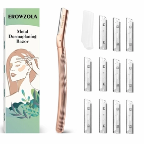 Rose Gold Dermaplane Razor for Women Face   6 Blades - Remove Peach Fuzz Hair and Exfoliation, Shape Brows