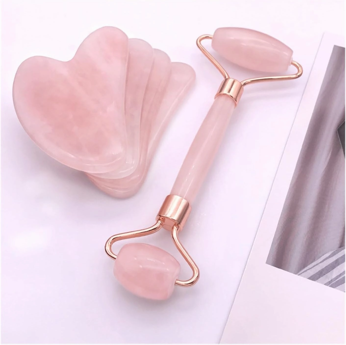 Rose Quartz Powder Crystal Jade Roller Massage Spa Pink Face Gua Sha Natural Stone Guasha Beauty Tool Lift Up(Style-f)