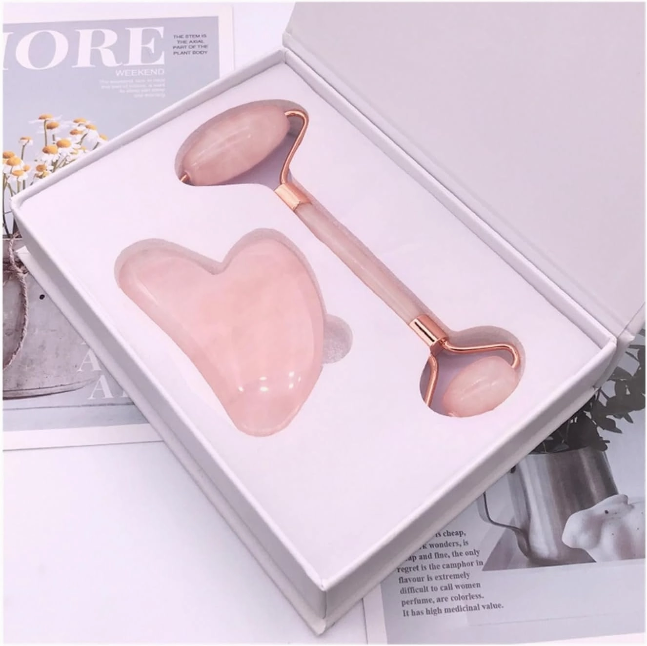 Rose Quartz Powder Crystal Jade Roller Massage Spa Pink Face Gua Sha Natural Stone Guasha Beauty Tool Lift Up(Style-f)
