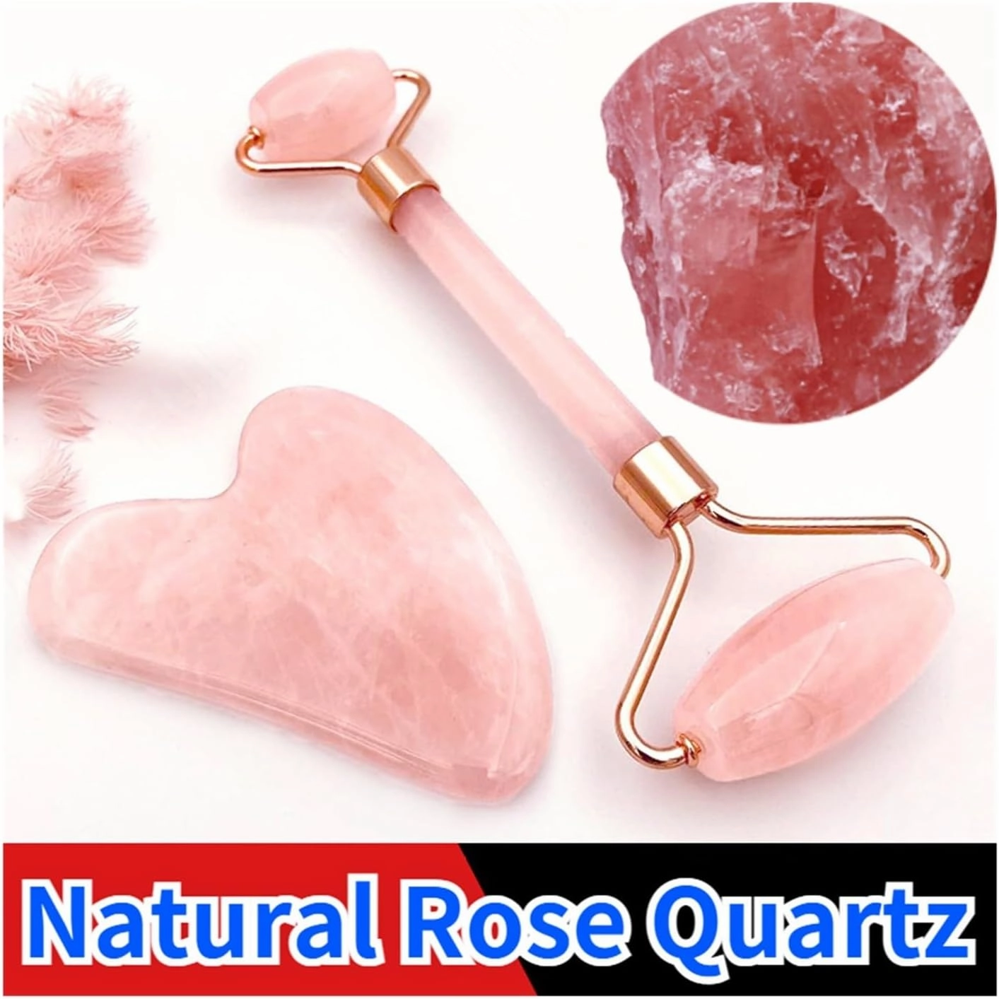 Rose Quartz Powder Crystal Jade Roller Massage Spa Pink Face Massagers Gua Sha Guasha Beauty Tool Lift Up(Type w)