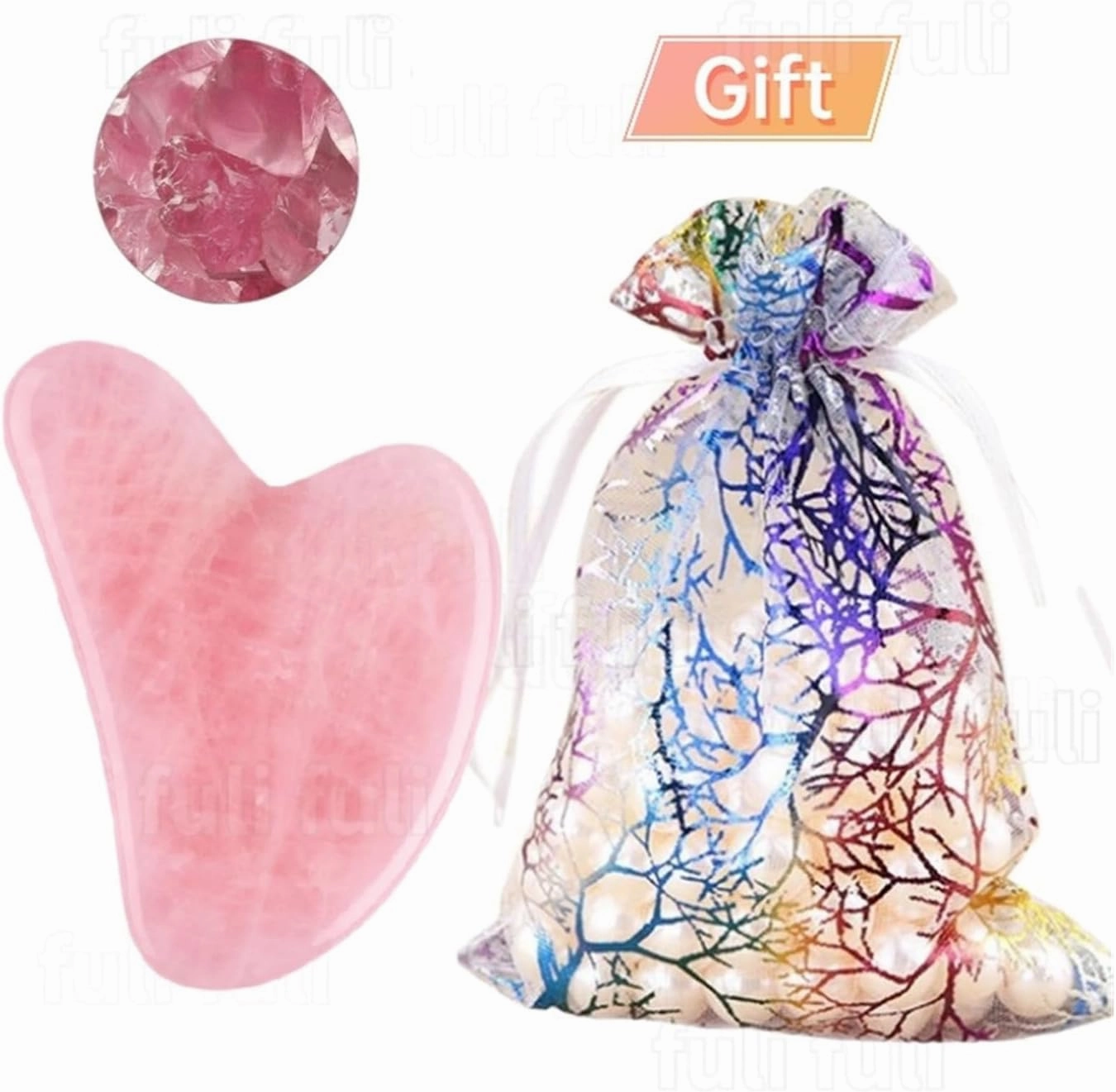Rose Quartz Powder Crystal Jade Roller Massage Spa Pink Face Massagers Gua Sha Guasha Beauty Tool Lift Up(Type w)