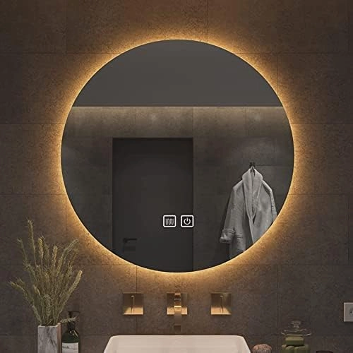Round Led Mirror for Bathroom Illuminated,Smart Bathroom Mirror,Bathroom Makeup Mirror with Touch Switch,IP44 Waterproof,Dustproof Anti-Fog,Warm White Light (Size : 50cm/19.7in)