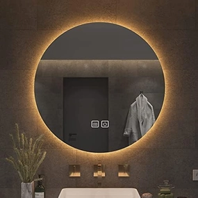 Round Led Mirror for Bathroom Illuminated,Smart Bathroom Mirror,Bathroom Makeup Mirror with Touch Switch,IP44 Waterproof,Dustproof Anti-Fog,Warm White Light (Size : 60cm/23.6in)