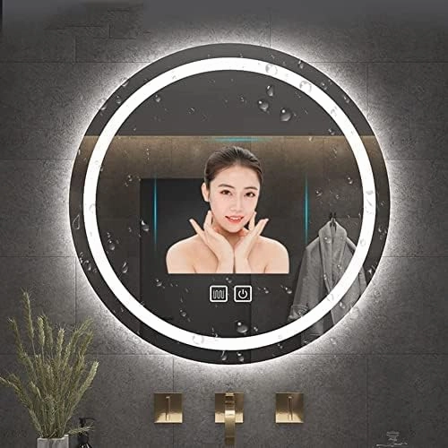 Round Led Mirror for Bathroom Illuminated,Smart Bathroom Mirror,Bathroom Makeup Mirror with Touch Switch,IP44 Waterproof,Dustproof Anti-Fog,Warm White Light (Size : 60cm/23.6in)