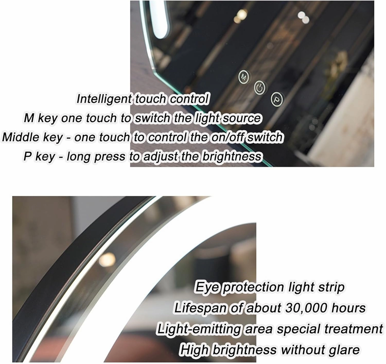 Round Standing Makeup Mirror, Lighted Makeup Mirror, Hollywood Vanity Mirror with Led Lights, Three Color Lighting Modes, Smart Touch Control, 360°Rotation, Black, Gold, White(Gold,30cm)