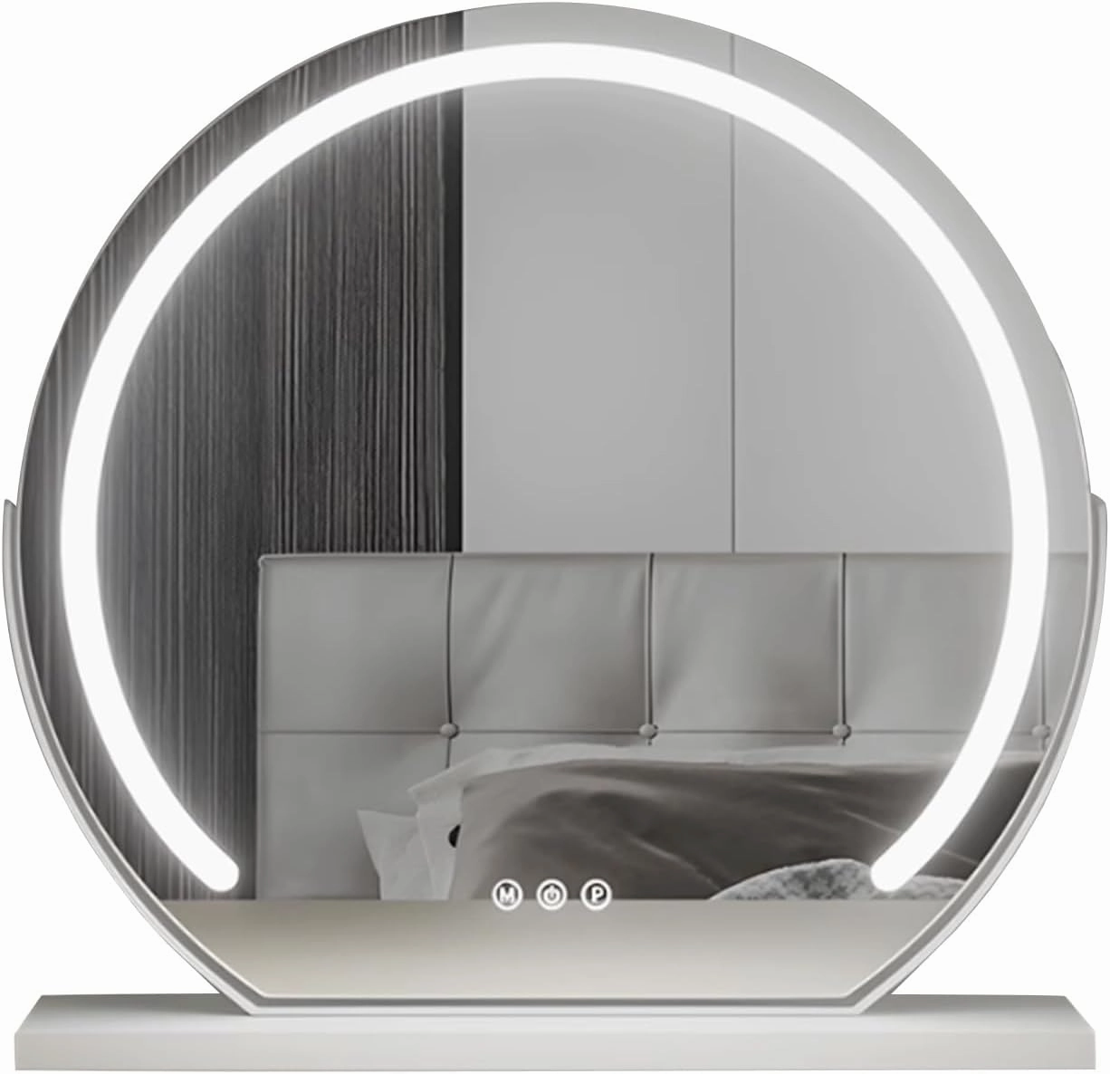 Round Standing Makeup Mirror, Lighted Makeup Mirror, Hollywood Vanity Mirror with Led Lights, Three Color Lighting Modes, Smart Touch Control, 360°Rotation, Black, Gold, White(White,40cm)
