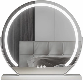 Round Standing Makeup Mirror, Lighted Makeup Mirror, Hollywood Vanity Mirror with Led Lights, Three Color Lighting Modes, Smart Touch Control, 360°Rotation, Black, Gold, White(White,40cm)