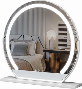 Round Vanity Mirror With Lights, Large Makeup Mirror With 3 Color Lighting Dimmable, Smart Touch Control, 360°Rotation Vanity Mirror For Bedroom, Dressing Room, Tabletop, Black , Gold , White(White,40