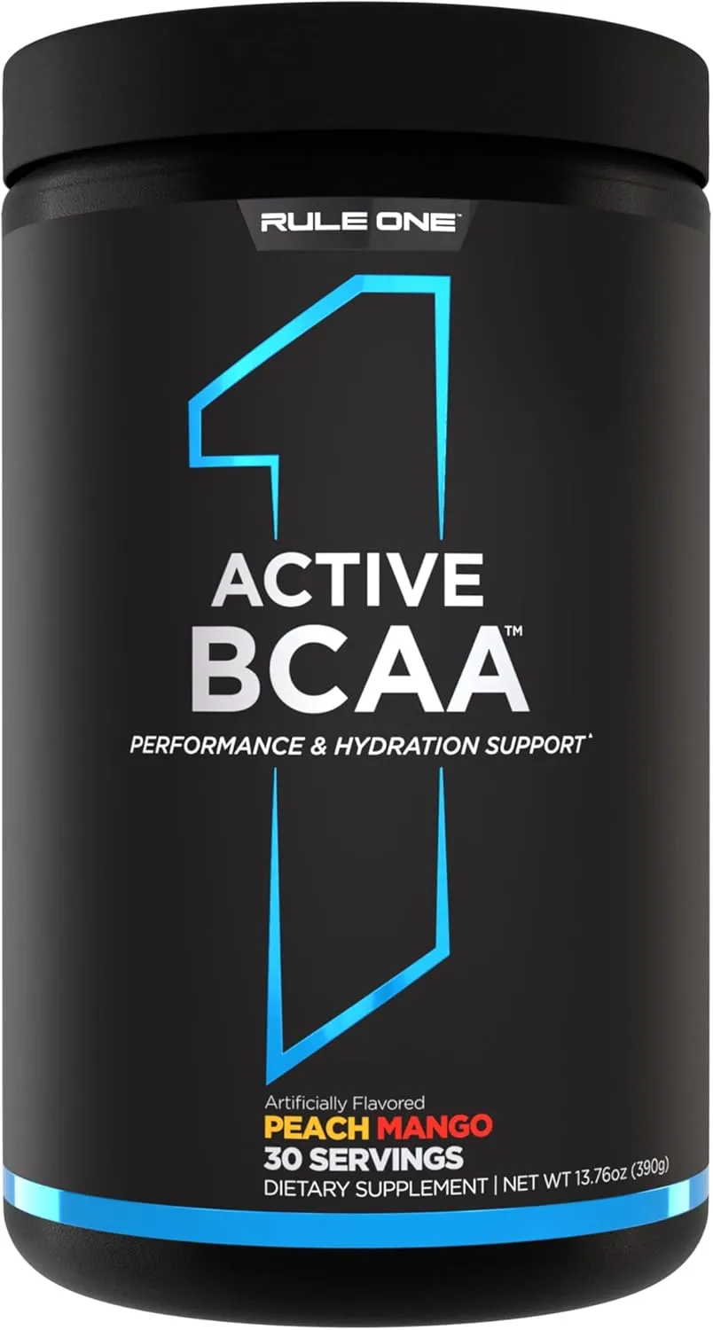 Rule 1 Active BCAA - Performance, Hydration, and Recovery Support with 5g BCAAs   Electrolytes, L-Glutamine, and Citrulline (30 Servings, Peach Mango)