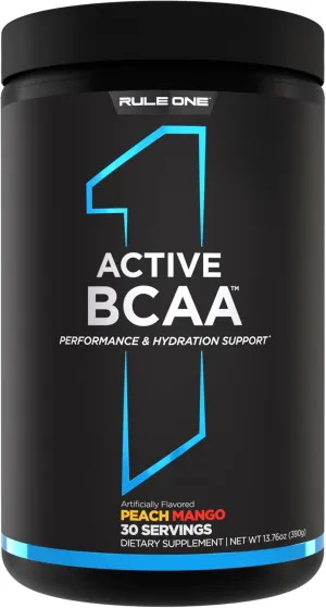 Rule 1 Active BCAA - Performance, Hydration, and Recovery Support with 5g BCAAs   Electrolytes, L-Glutamine, and Citrulline (30 Servings, Peach Mango)