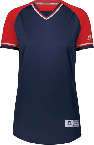 Russell Athletic Women's V-Neck Softball Jersey-Short Sleeve Moisture-Wicking Tee-Classic Athletic Wear