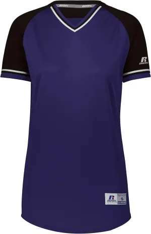 Russell Athletic Women's V-Neck Softball Jersey-Short Sleeve Moisture-Wicking Tee-Classic Athletic Wear