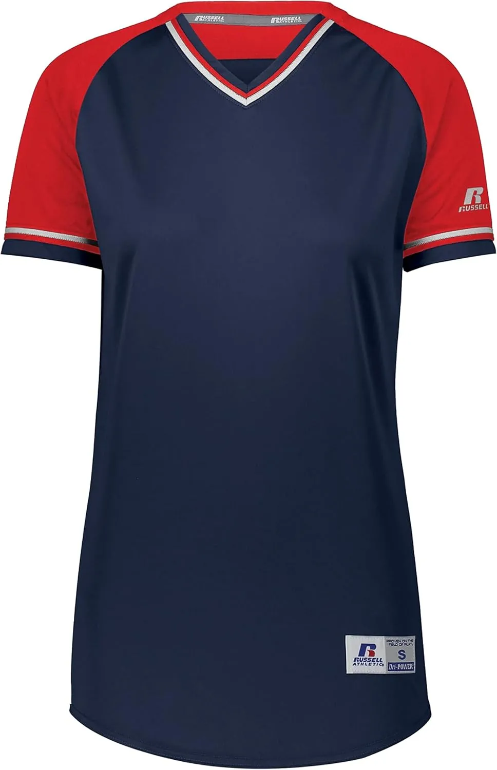 Russell Athletic Women's V-Neck Softball Jersey-Short Sleeve Moisture-Wicking Tee-Classic Athletic Wear