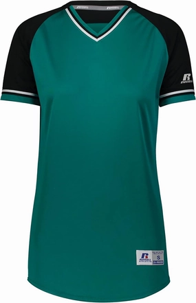 Russell Athletic Women's V-Neck Softball Jersey-Short Sleeve Moisture-Wicking Tee-Classic Athletic Wear