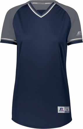 Russell Athletic Women's V-Neck Softball Jersey-Short Sleeve Moisture-Wicking Tee-Classic Athletic Wear