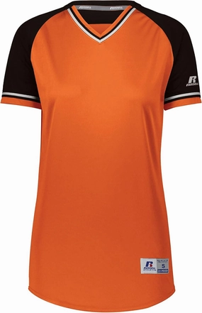 Russell Athletic Women's V-Neck Softball Jersey-Short Sleeve Moisture-Wicking Tee-Classic Athletic Wear