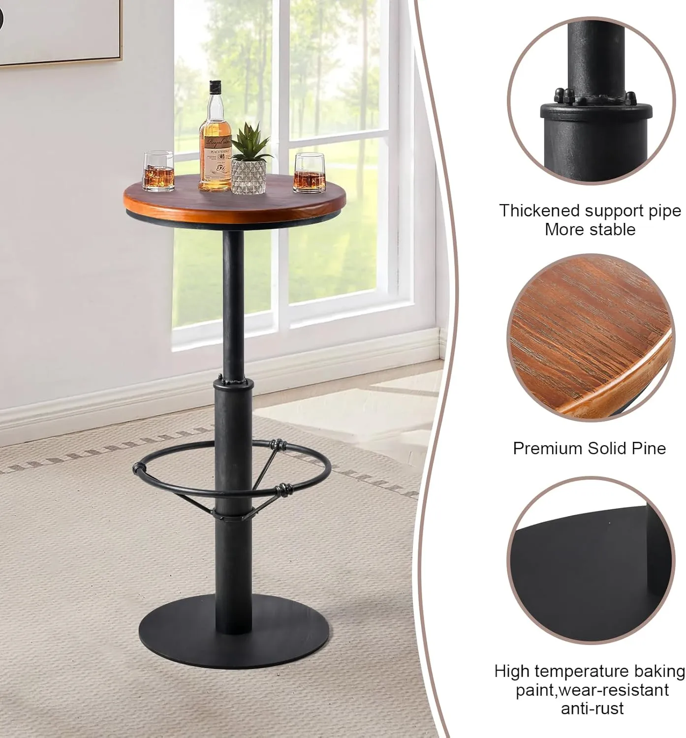 Rustic High Pub Table 42inch Height Tall Bistro Table Industrial Round Bar Table Vintage Dinner Table for Kitchen Dining Room Farmhouse Display Stand in Hallway