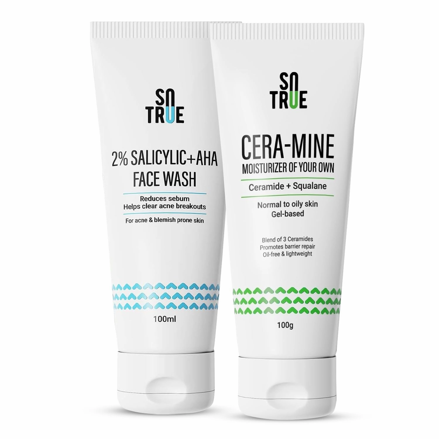 S.otru.e Ceramide Gel Face Moisturizer & 2% Salicylic Acid Face Wash   AHA Combo | Acne Prone Skin, Excess Oil, Pimples | For All Skin Types