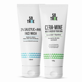 S.otru.e Ceramide Gel Face Moisturizer & 2% Salicylic Acid Face Wash   AHA Combo | Acne Prone Skin, Excess Oil, Pimples | For All Skin Types