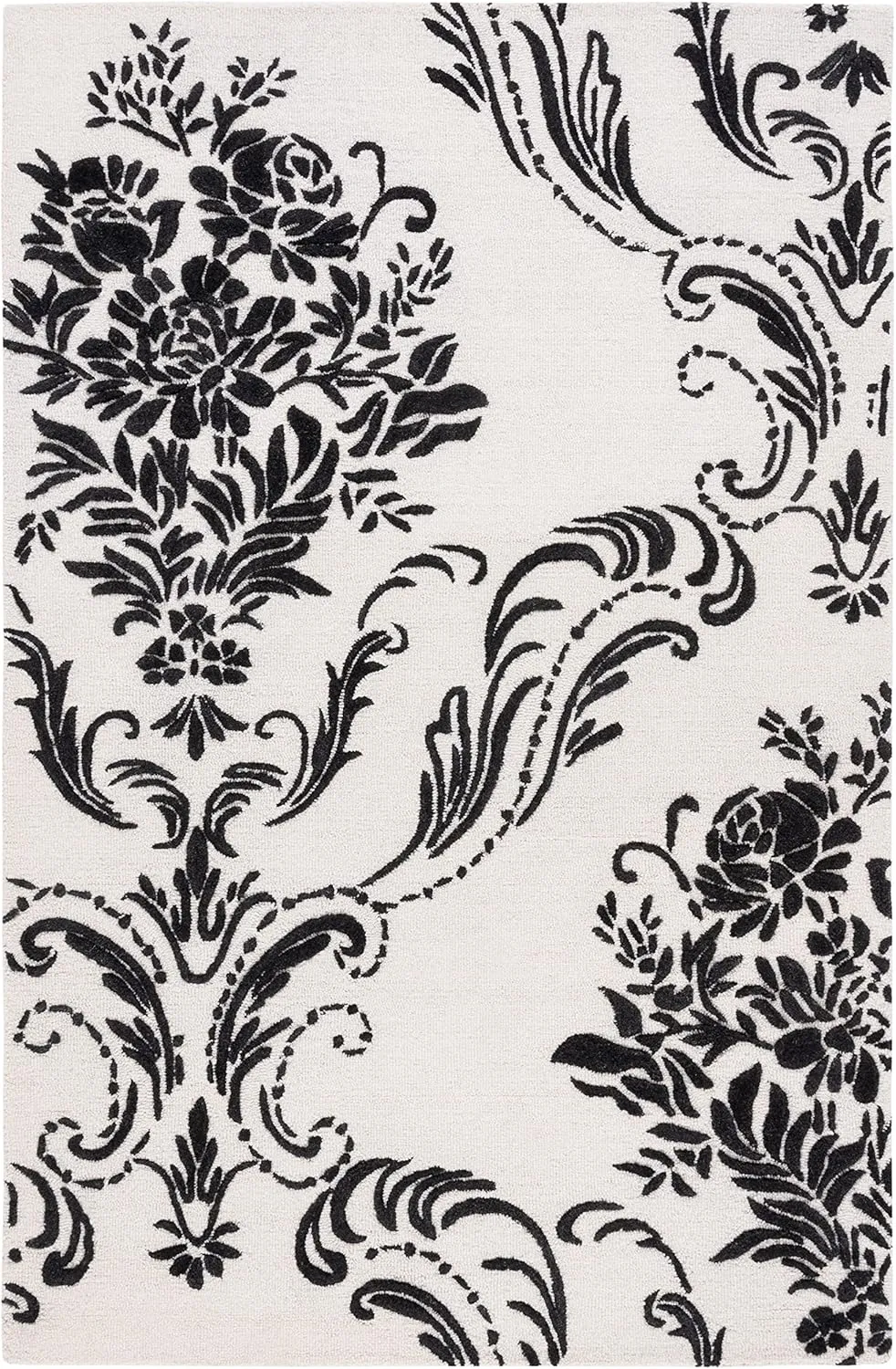 SAFAVIEH Jardin Collection Area Rug - 5' x 8', Ivory & Black, Handmade Wool, Ideal for High Traffic Areas in Living Room, Bedroom (JAR732Z)