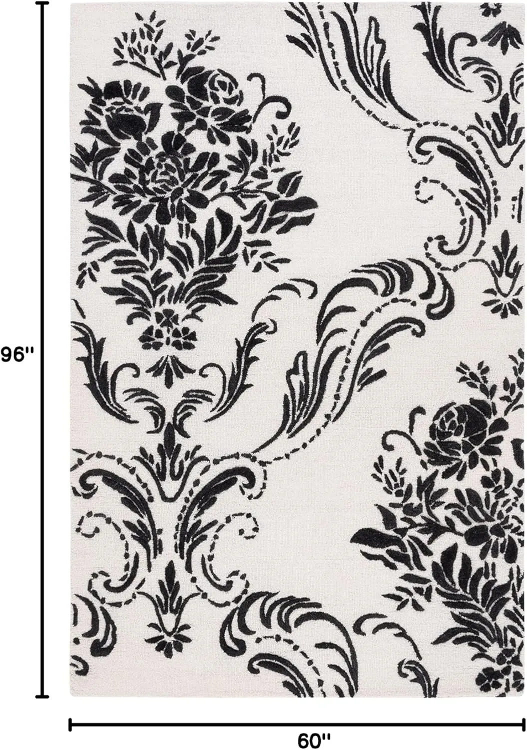 SAFAVIEH Jardin Collection Area Rug - 5' x 8', Ivory & Black, Handmade Wool, Ideal for High Traffic Areas in Living Room, Bedroom (JAR732Z)