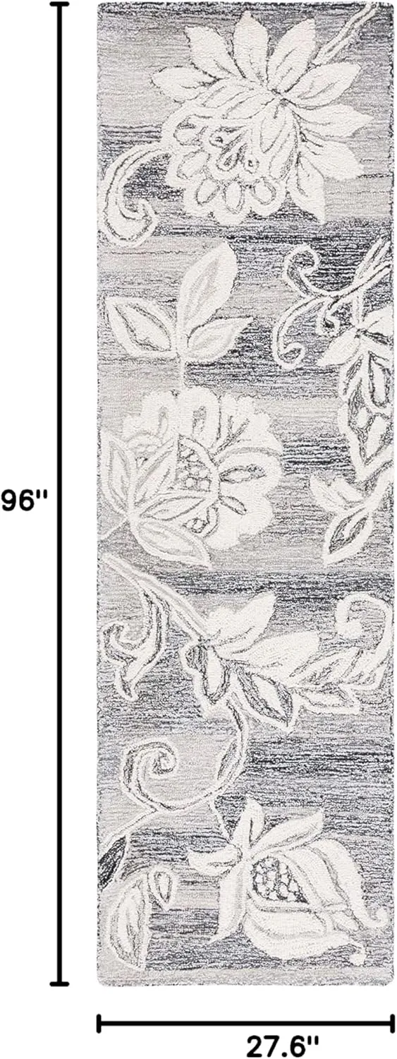 SAFAVIEH Jardin Collection Runner Rug - 2'3" x 8', Black & Ivory, Handmade Floral Wool Blend, Ideal for High Traffic Areas in Living Room, Bedroom (JAR731Z)