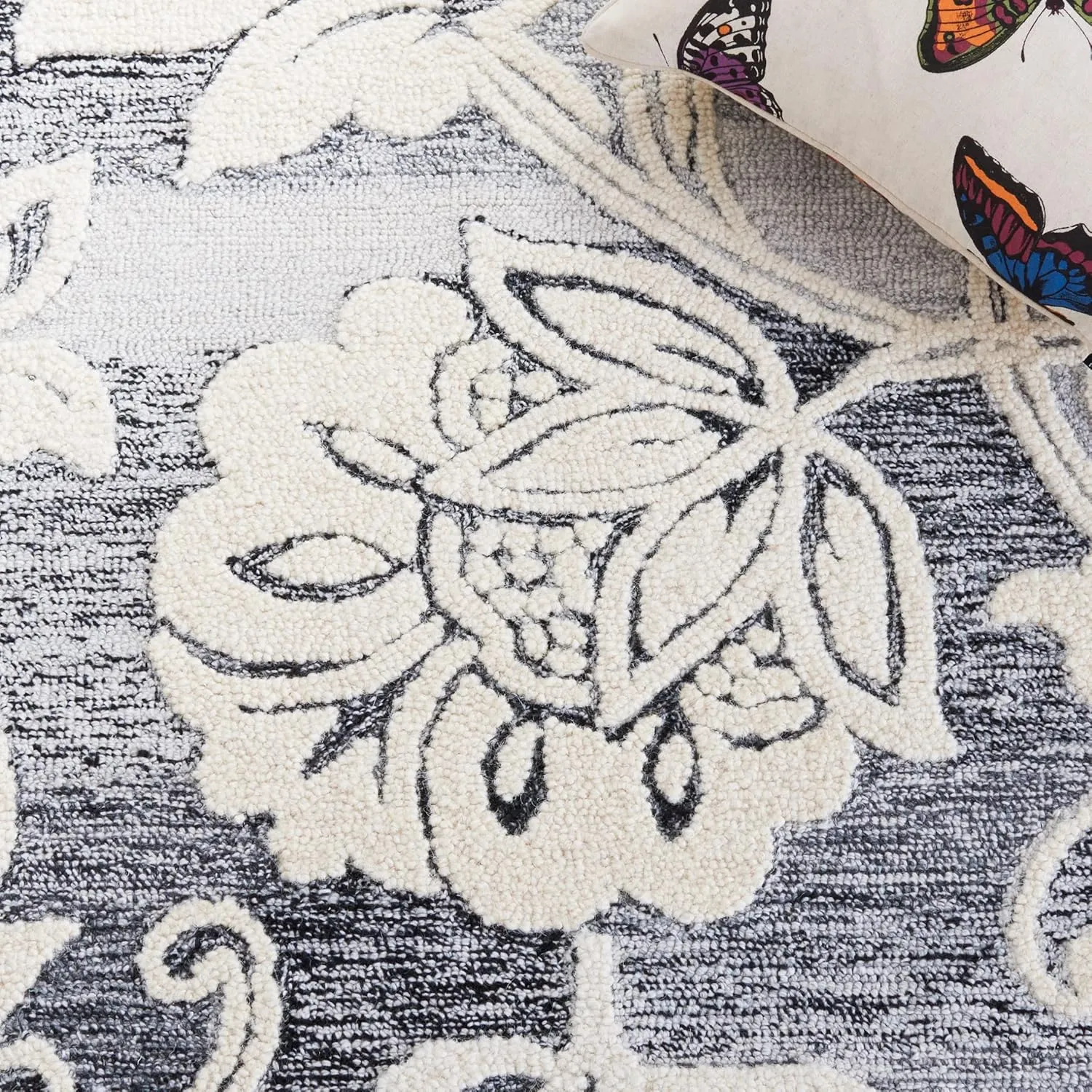 SAFAVIEH Jardin Collection Runner Rug - 2'3" x 8', Black & Ivory, Handmade Floral Wool Blend, Ideal for High Traffic Areas in Living Room, Bedroom (JAR731Z)